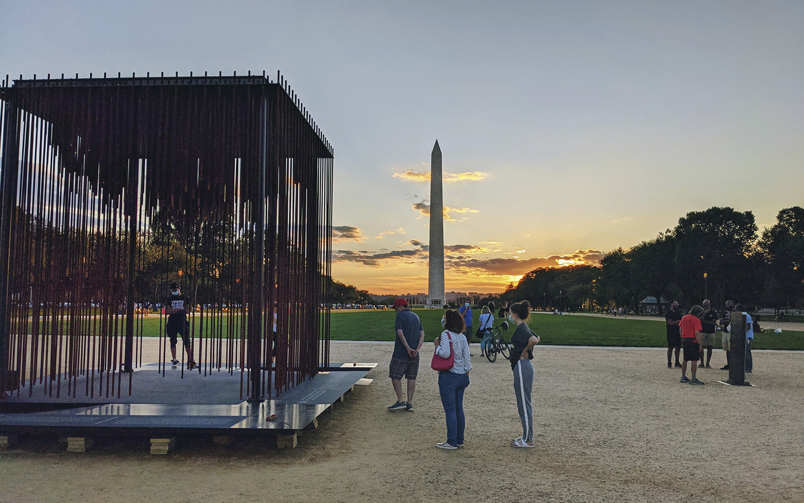 Society's Cage Installation Washington Monument Dusk
