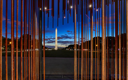 Society's Cage Installation nighttime Washington monument architecture Cultural SmithGroup